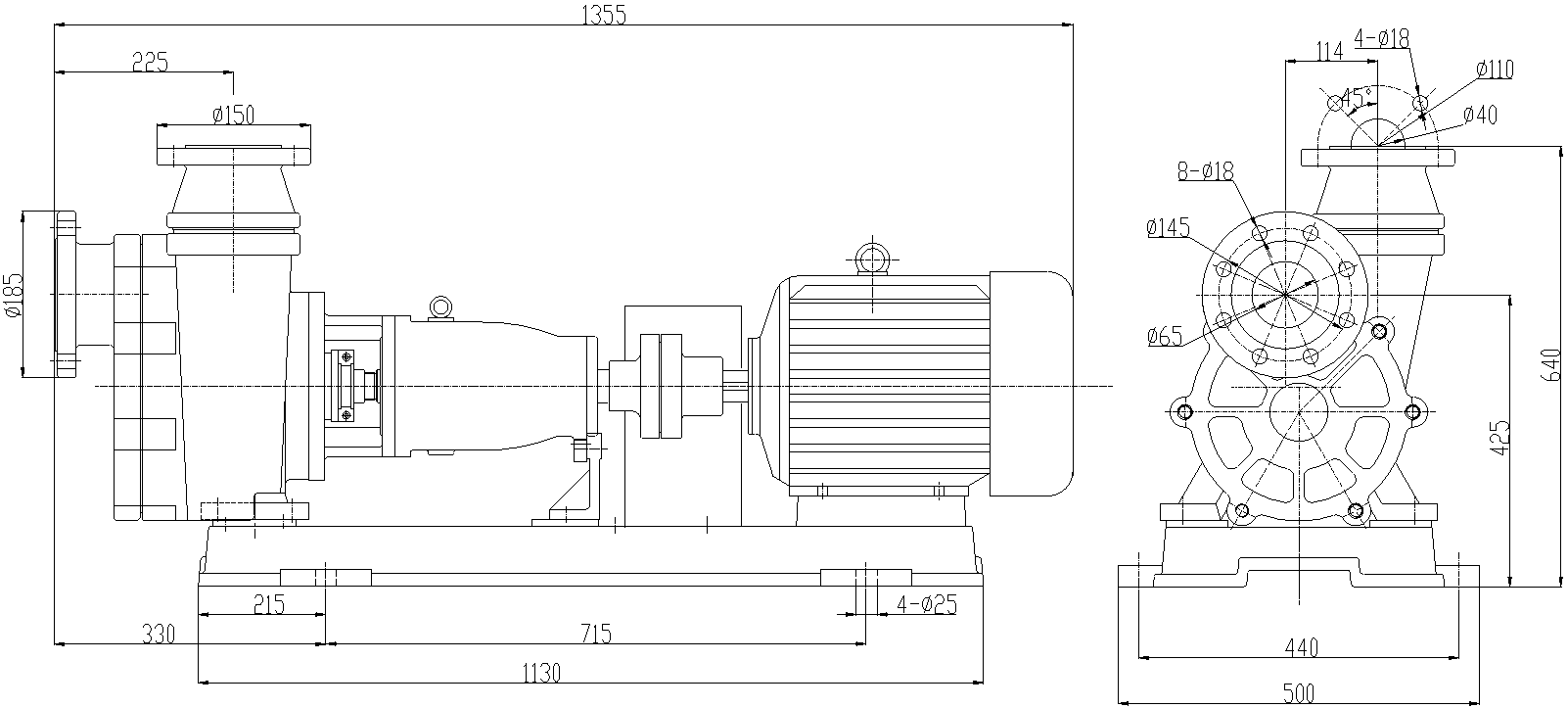 Габаритный чертеж модели ZY Technology 65FZB-45L_110