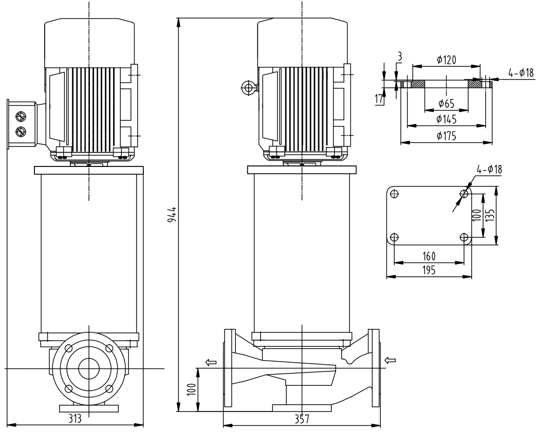 Габаритный чертеж насоса ZY Technology LQLRY 65-65-170