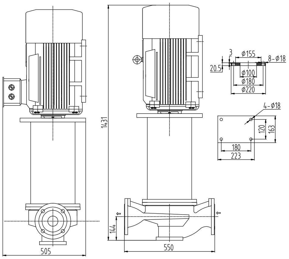 Габаритный чертеж насоса ZY Technology LQLRY 100-100-260 