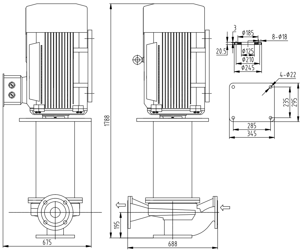 Габаритный чертеж насоса ZY Technology LQLRY 125-125-325 