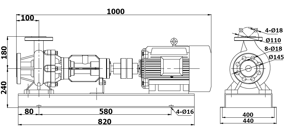 Габаритный чертеж модели LQRY 65-40-200/2-C
