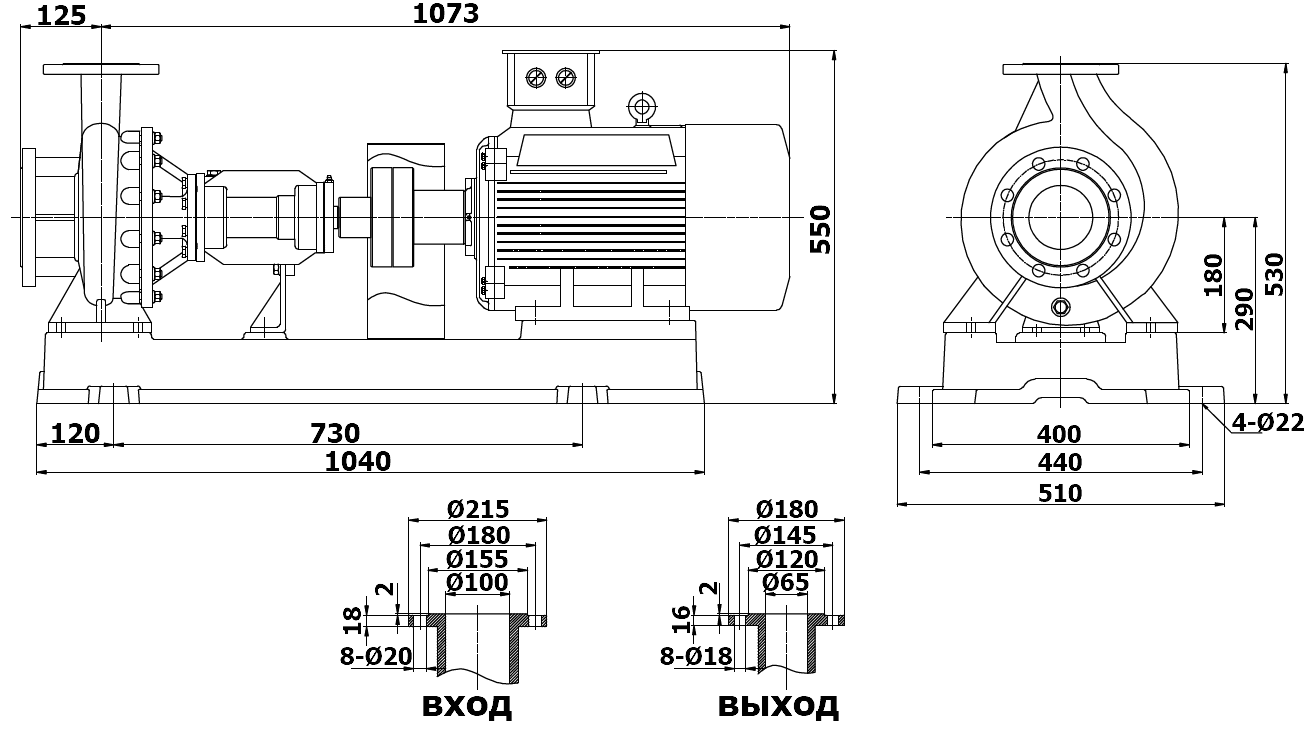 Габаритный чертеж модели LQRY 100-65-200/2-C