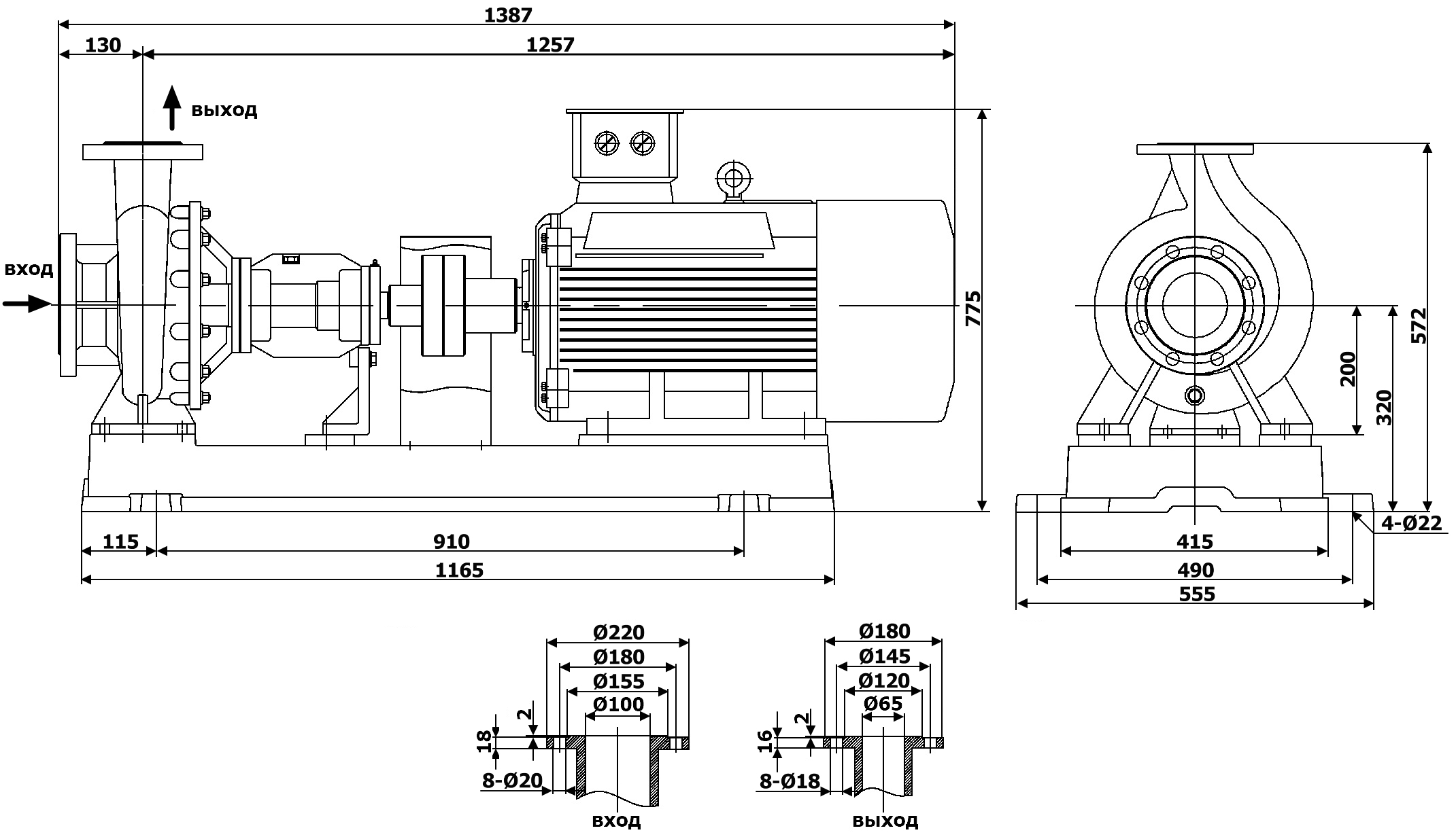 Габаритный чертеж модели LQRY 100-65-257/2-C
