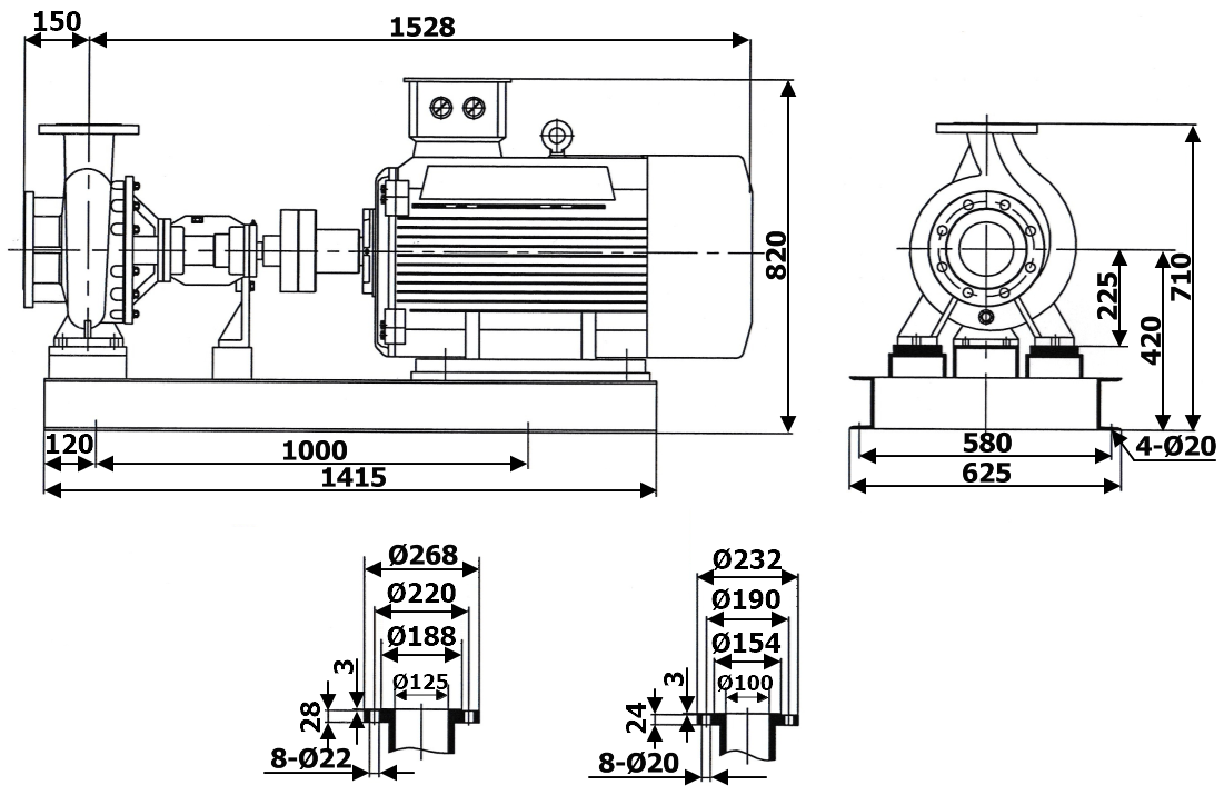 Габаритный чертеж модели LQRY 125-100-270/2-C