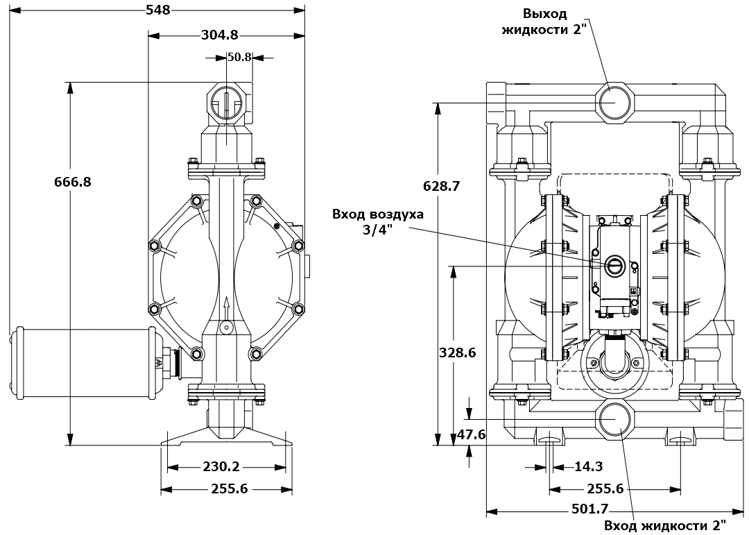 Габаритный чертеж модели Zenova Pneumatic ADP-PD20A-BAS-STT