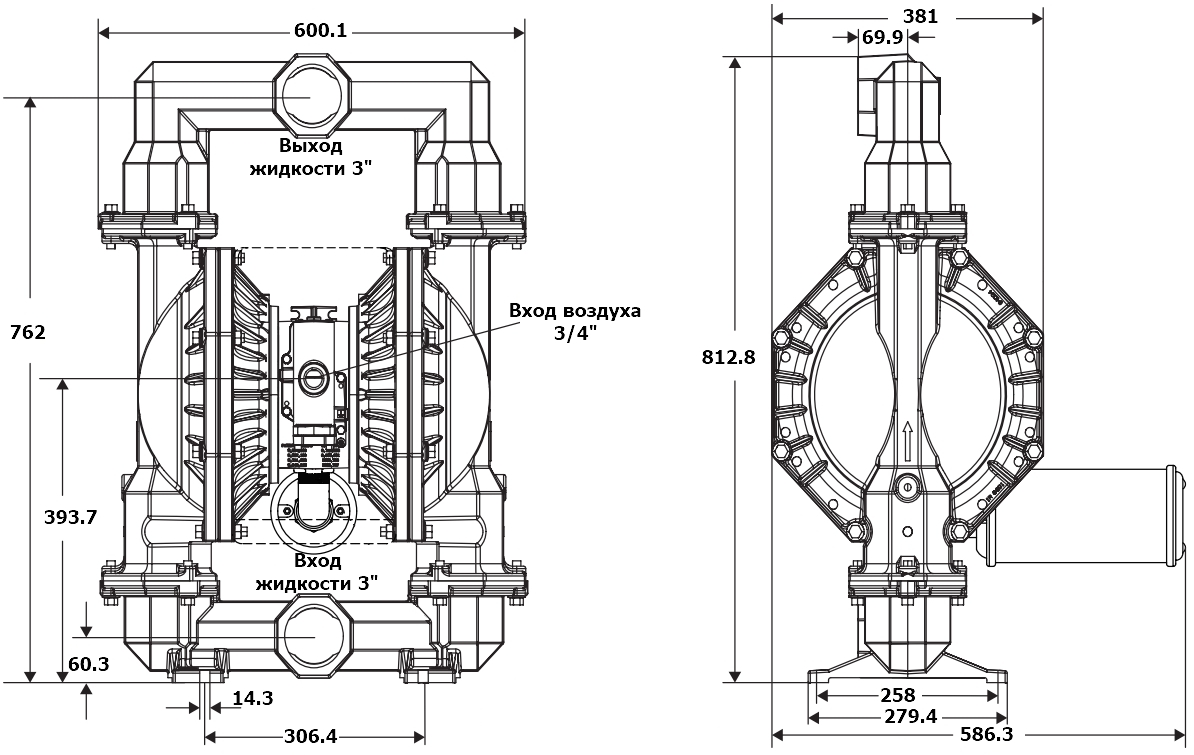 Габаритный чертеж модели Zenova Pneumatic ADP-PD30A-BAS-STT