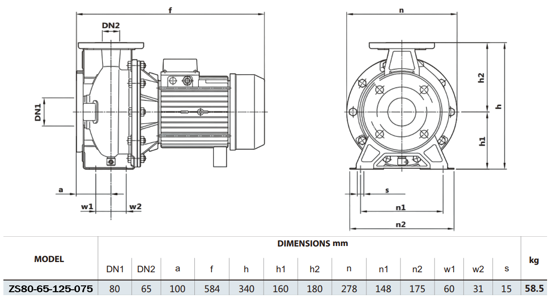 Габаритный чертеж модели Zenova ZS80-65-125-075