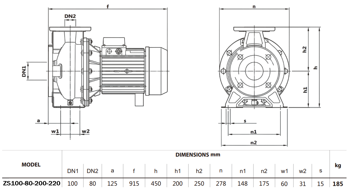 Габаритный чертеж модели Zenova ZS100-80-200-220