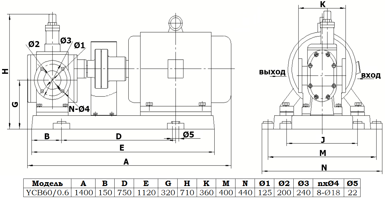 Габаритный чертеж насоса YCB60/0.6
