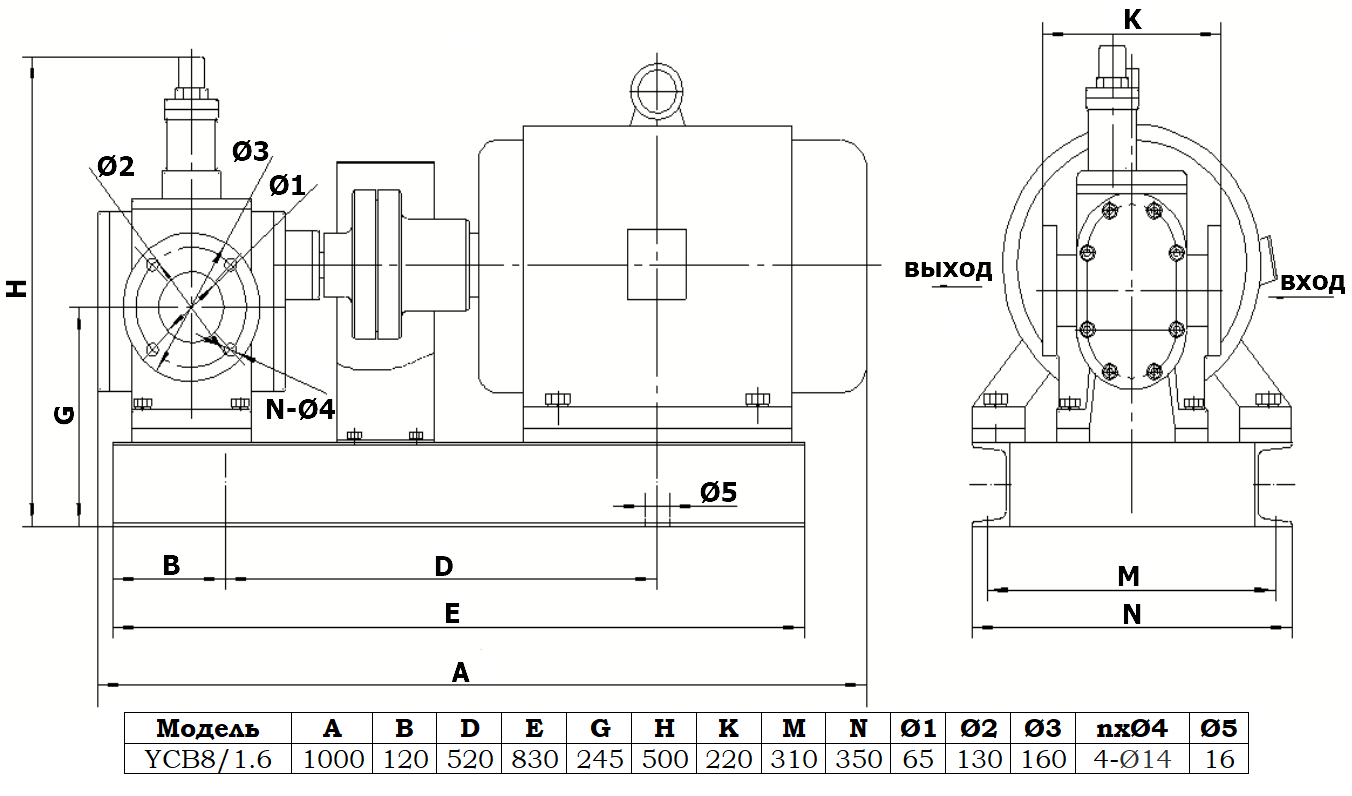 Габаритный чертеж насоса YCB8/1.6