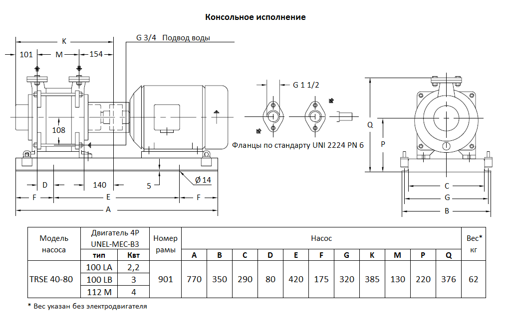 Габаритный чертеж вакуумного насоса Pompetravaini TRSE 40-80* F