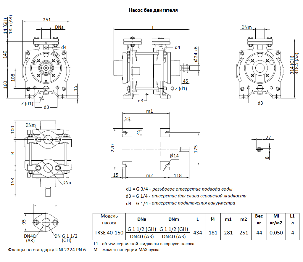 Габаритный чертеж вакуумного насоса Pompetravaini TRSE 40-150* F