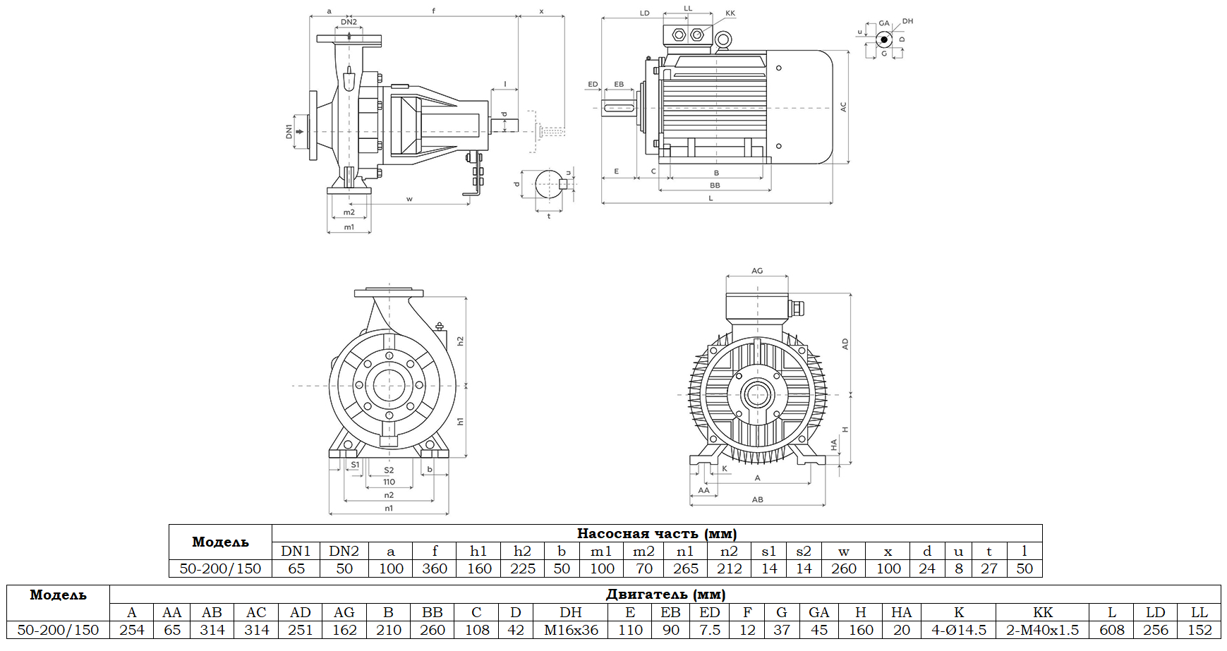 Габаритный чертеж модели Zenova SENSA 50-200/150