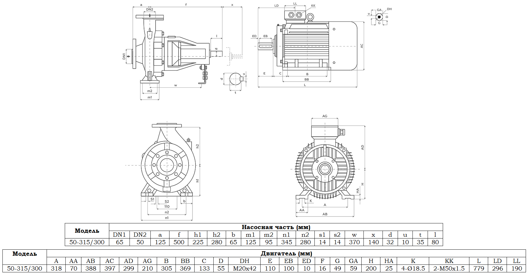 Габаритный чертеж модели Zenova SENSA 50-315/300