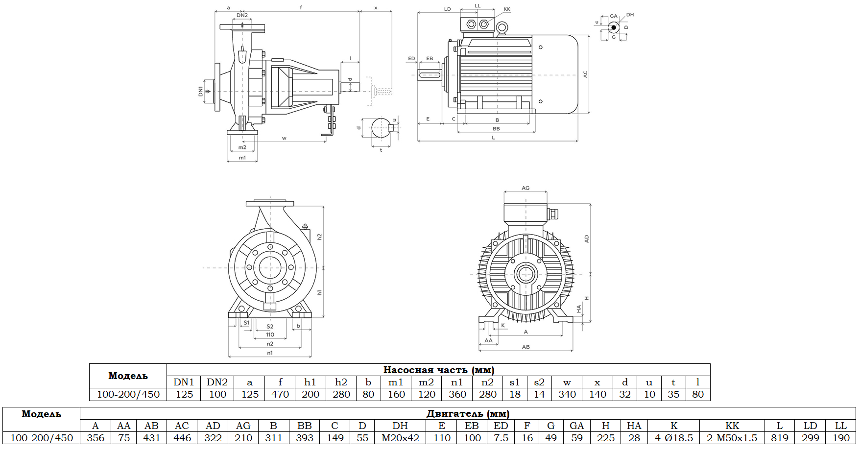 Габаритный чертеж модели Zenova SENSA 100-200/450