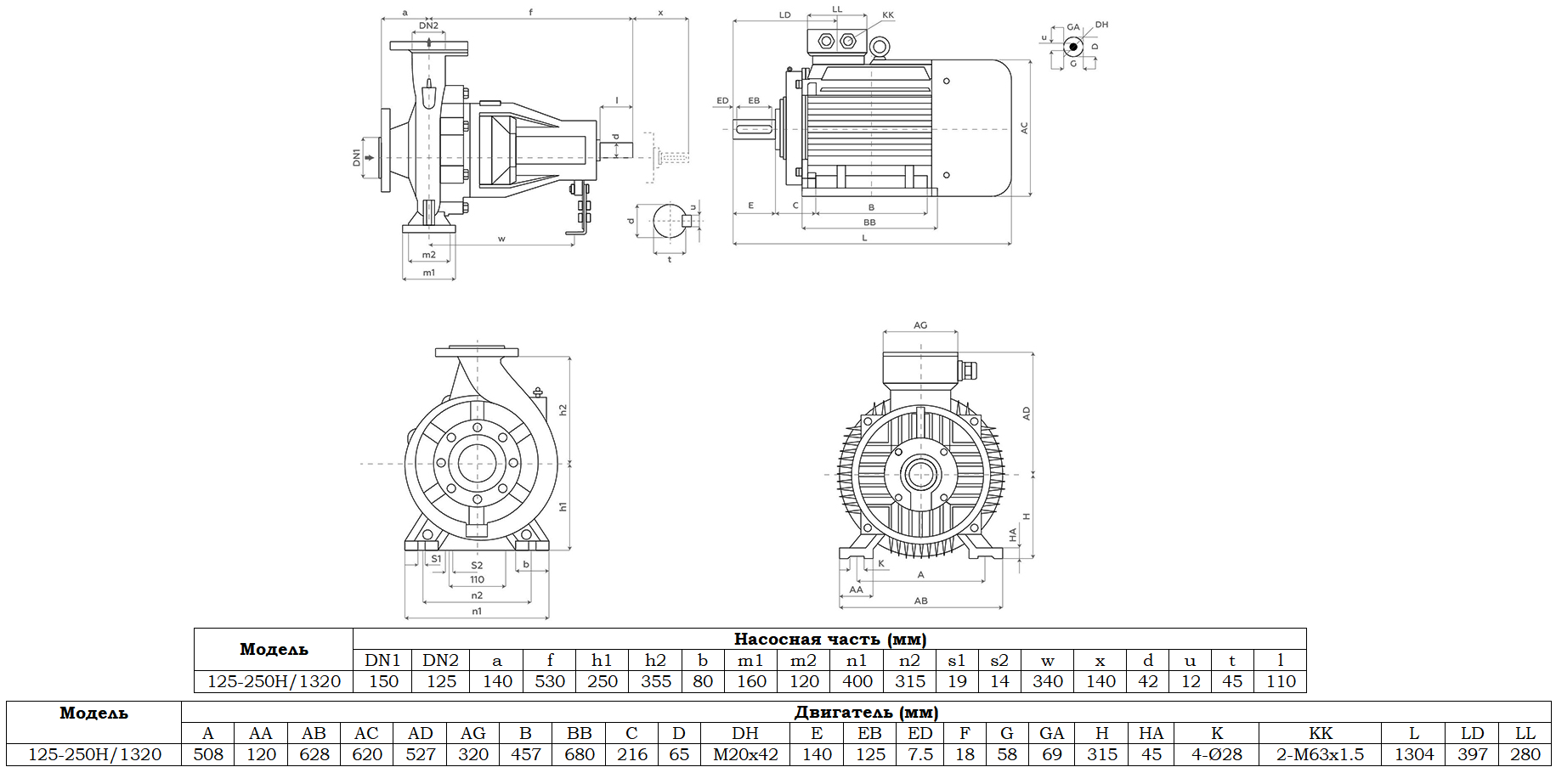 Габаритный чертеж модели Zenova SENSA 125-250H/1320