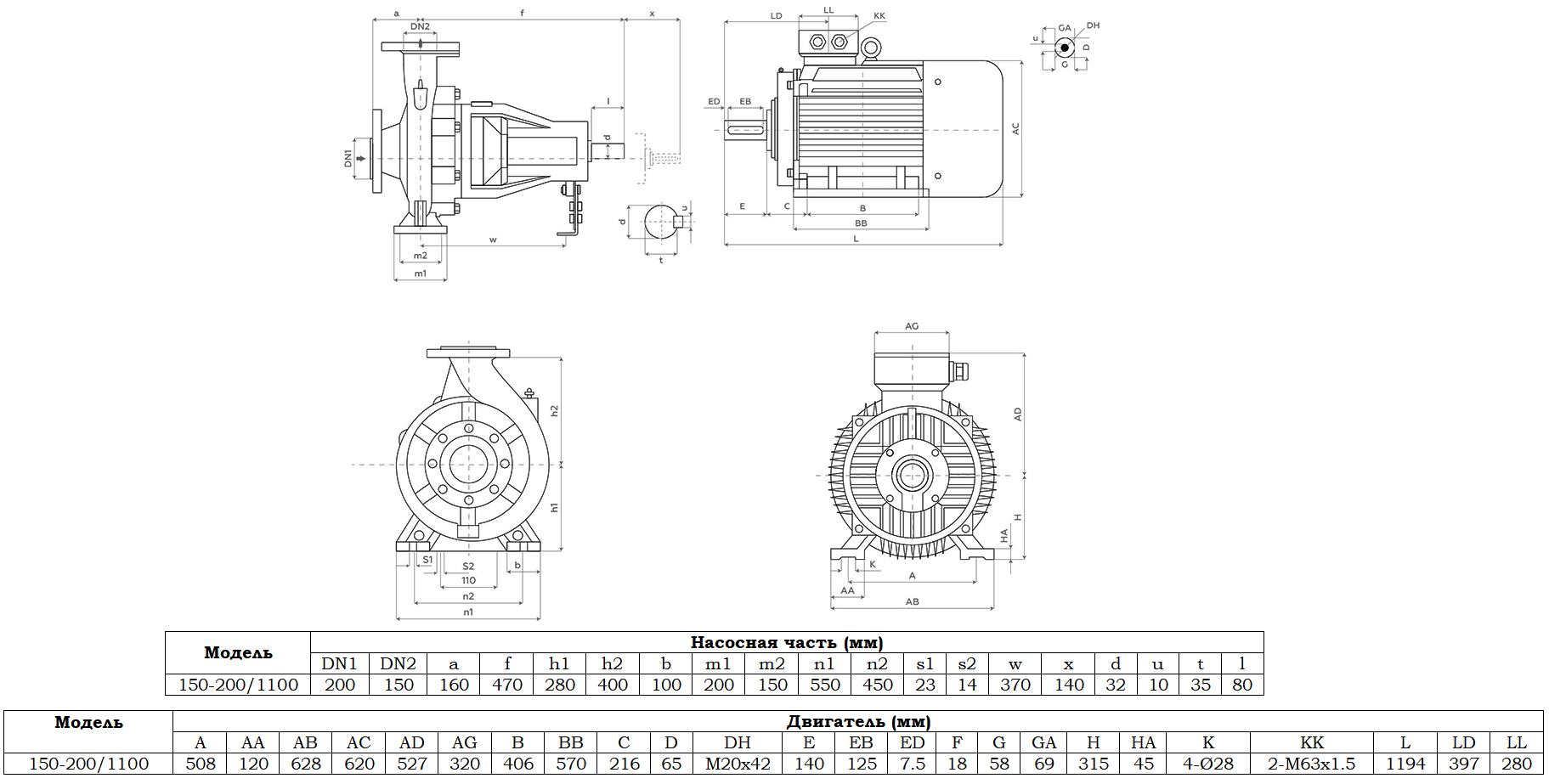 Габаритный чертеж модели Zenova SENSA 150-200/1100