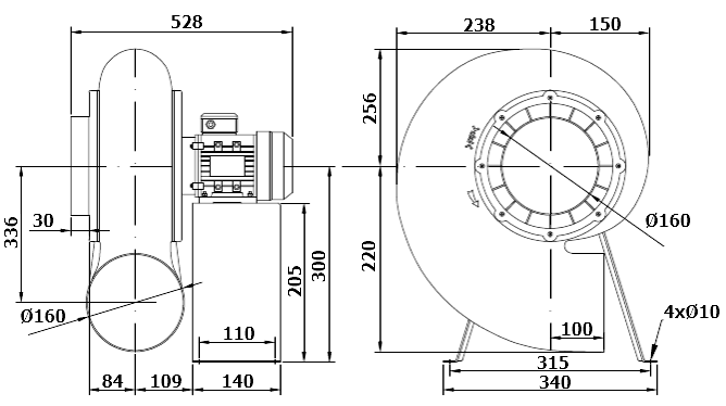 Габаритный чертеж модели MAC-F160-F2T-VF