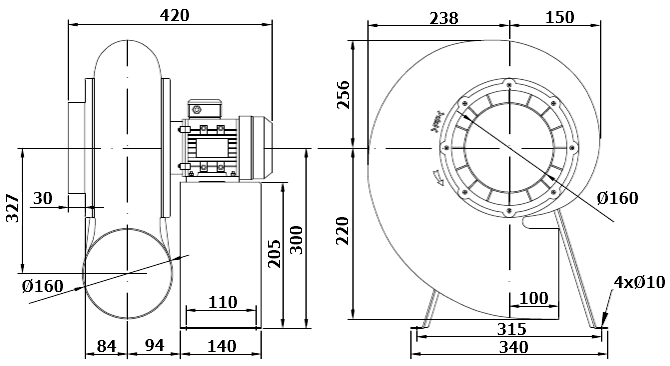 Габаритный чертеж модели MAC-F160-F4T