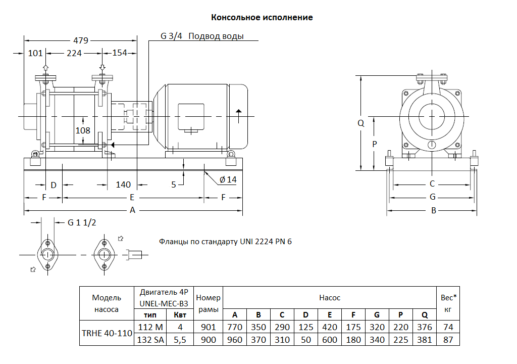 Габаритный чертеж вакуумного насоса Pompetravaini TRHE 40-110 F