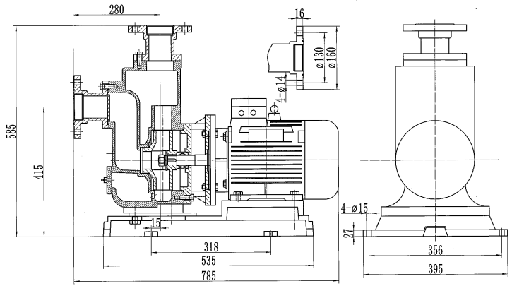 Габаритный чертеж насоса 65ZW-A 30-18-4