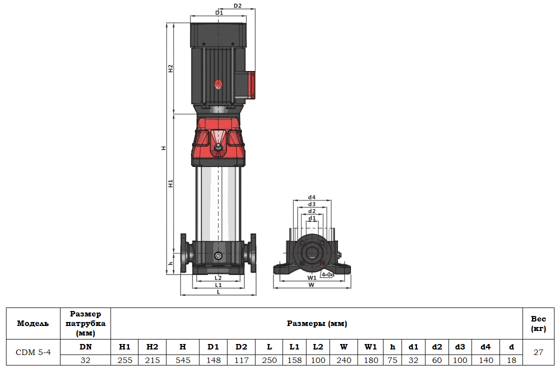 Габаритный чертеж модели CDM 5-4