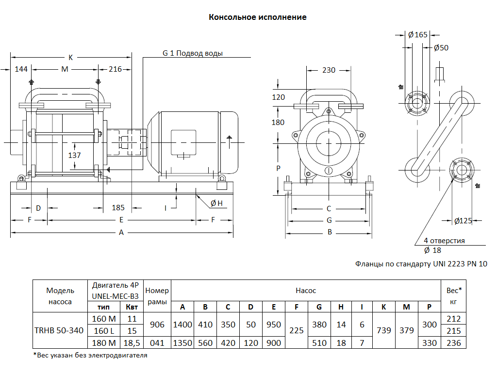 Габаритный чертеж вакуумного насоса Pompetravaini TRHB 50-340 F