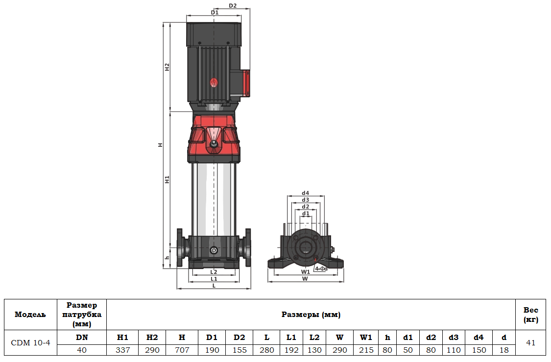 Габаритный чертеж модели CDM 10-4