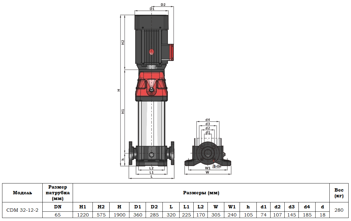 Габаритный чертеж модели CDM 32-12-2
