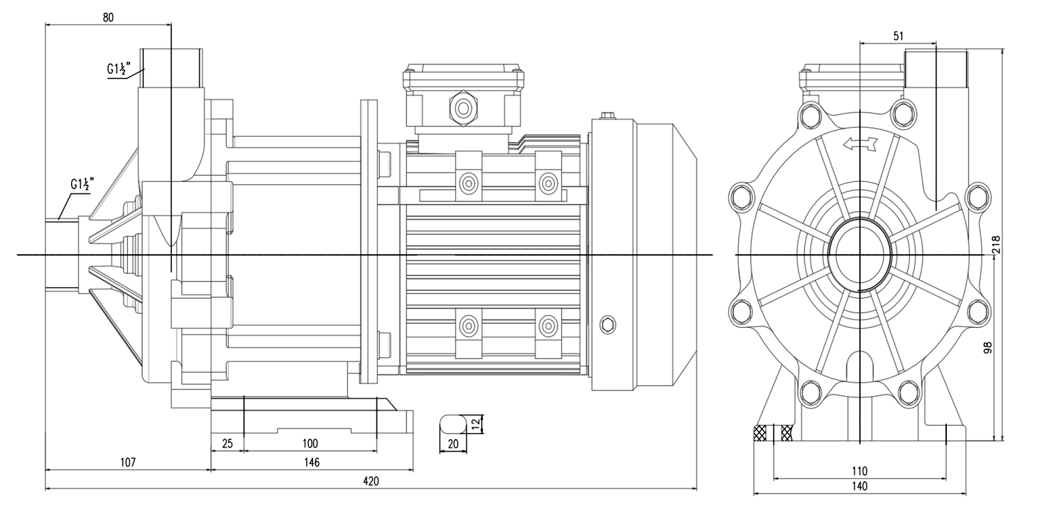 Габаритный чертеж насоса Zenova MDP-440-380