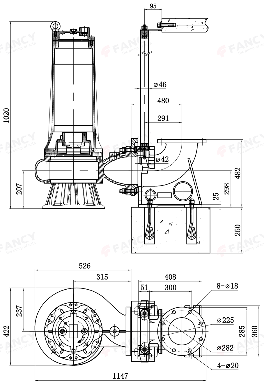 Габаритный чертеж модели Fancy 150WQAS150-26-22/2