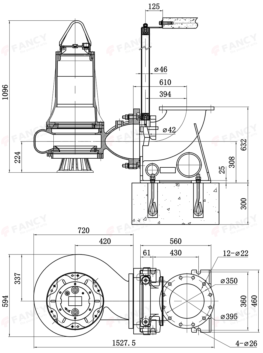 Габаритный чертеж модели Fancy 250WQAS400-5-11/4