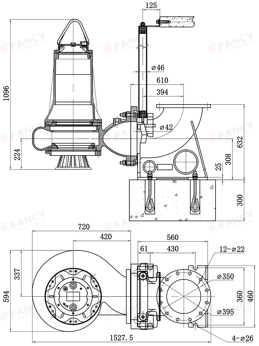 Габаритный чертеж модели Fancy 250WQAS450-5-15/4