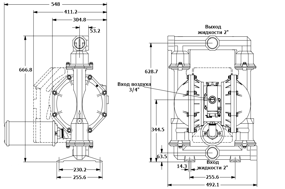 Габаритный чертеж модели Zenova Pneumatic ADP-PD20A-BSS-STT