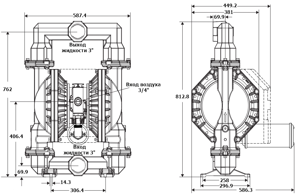 Габаритный чертеж модели Zenova Pneumatic ADP-PD30A-BSS-STT