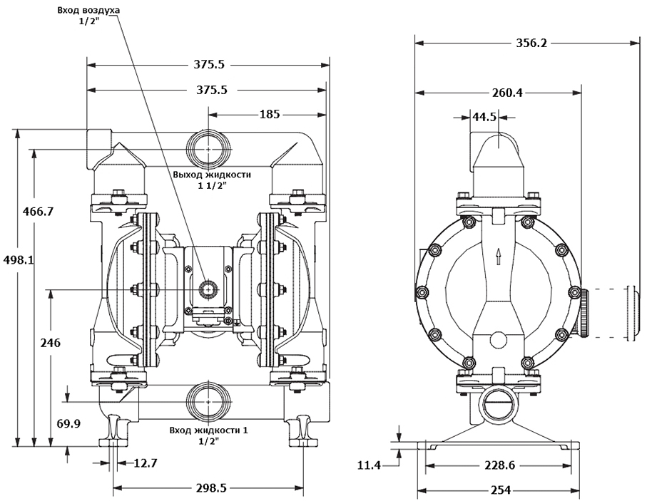 Габаритный чертеж модели Zenova Pneumatic ADP-PD15A-BSS-STT