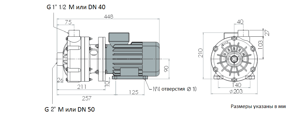 Габаритный чертеж насоса Debem MB 130