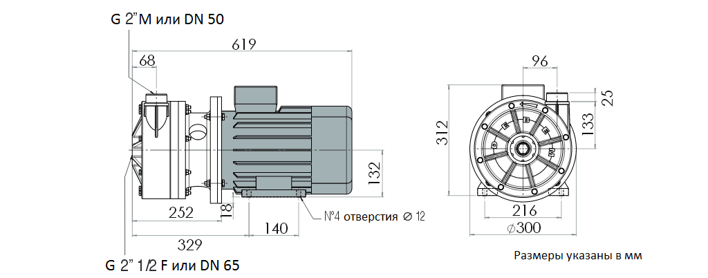 Габаритный чертеж насоса Debem MB 155