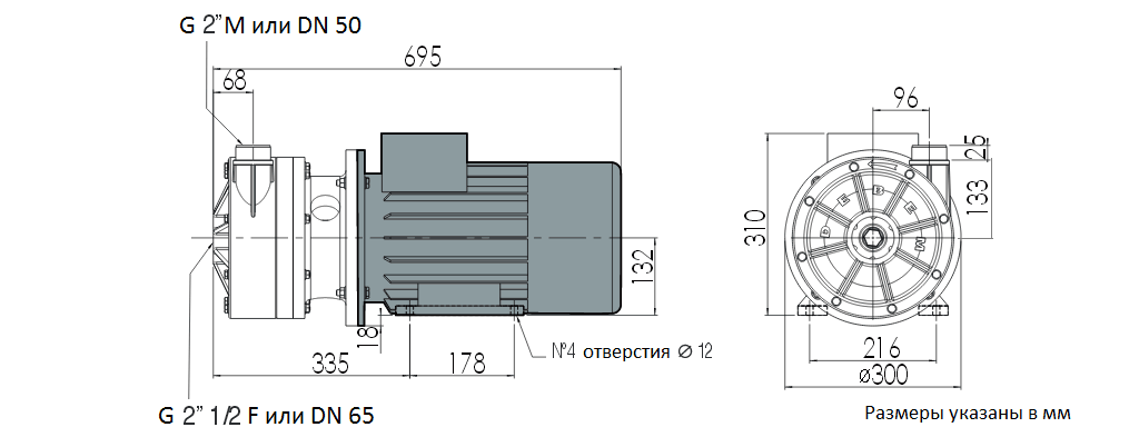 Габаритный чертеж насоса Debem MB 180