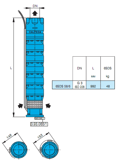 Габаритный чертеж насоса Calpeda 6SDS 58/6