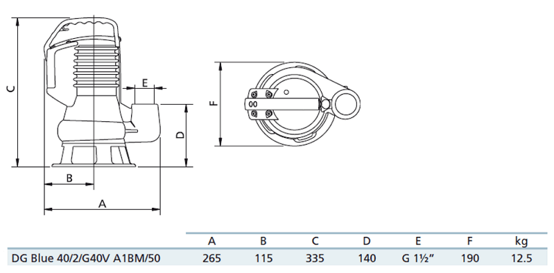 Габаритный чертеж насоса Zenit DG blue 40/2/G40V A1BM5