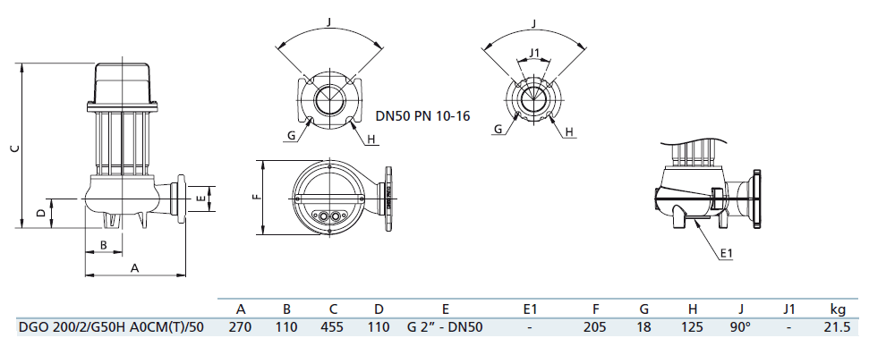 Габаритный чертеж насоса Zenit DGO 200/2/G50H A0CM5