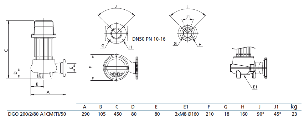 Габаритный чертеж насоса Zenit DGO 200/2/80 A1CM5