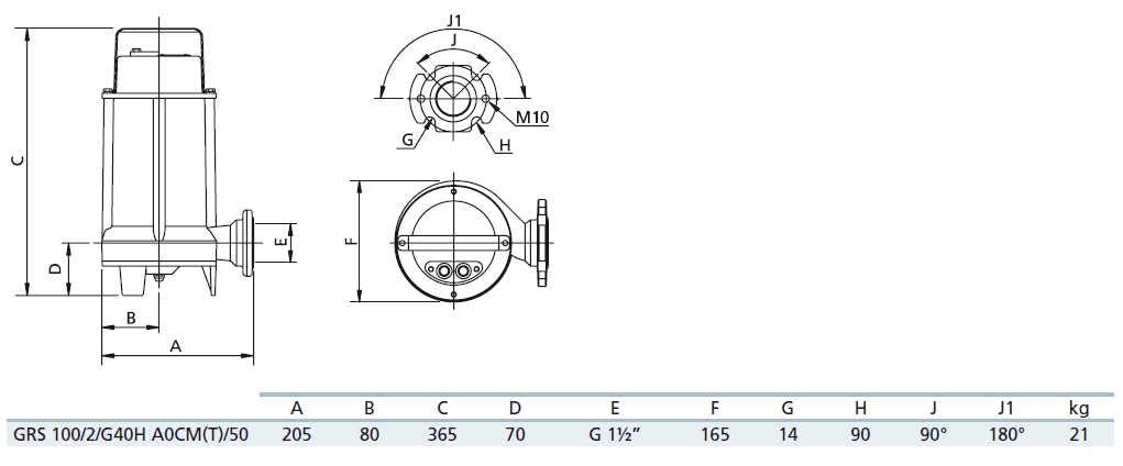 Габаритный чертеж насоса Zenit GRS 100/2/G40H A0CT5