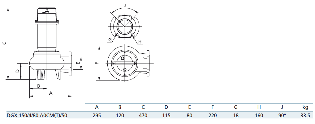 Габаритный чертеж насоса Zenit DGX 150/4/80 A0CT5