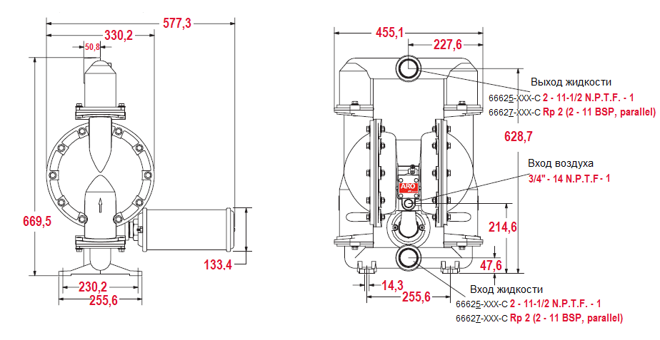 Габаритный чертеж насоса ARO Pro 666270-EEB-C