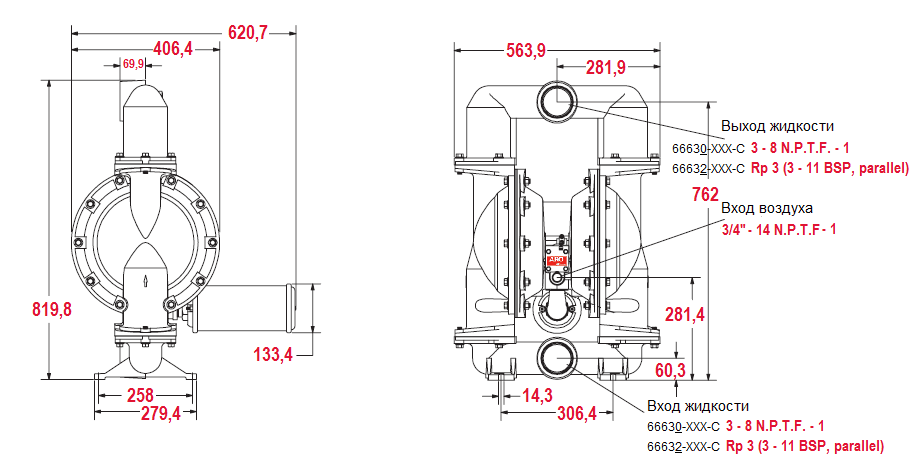 Габаритный чертеж насоса ARO Pro 666320-EEB-C