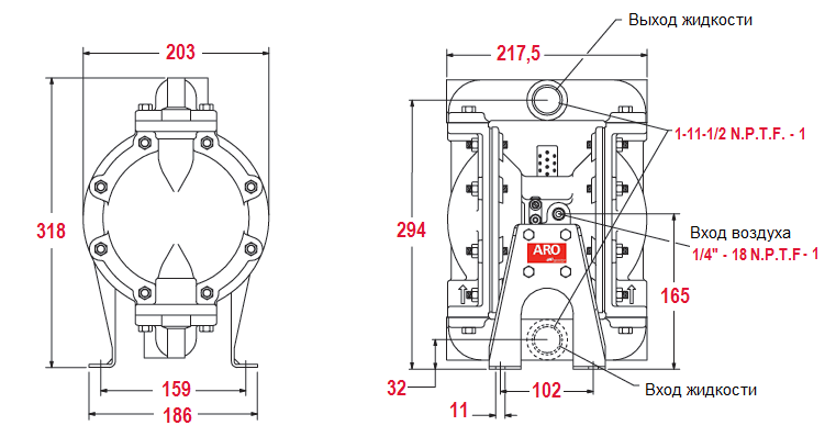 Габаритный чертеж насоса ARO Pro 666100-344-C