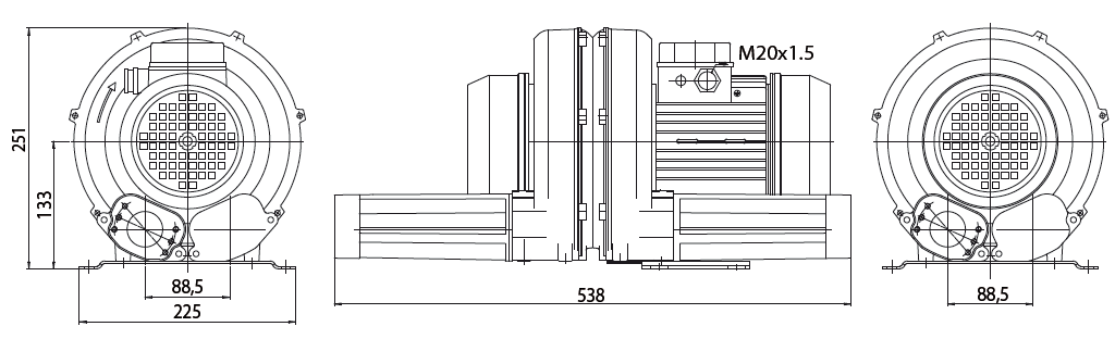 Габаритный чертеж воздуходувки Esam UNIJET 75 2V