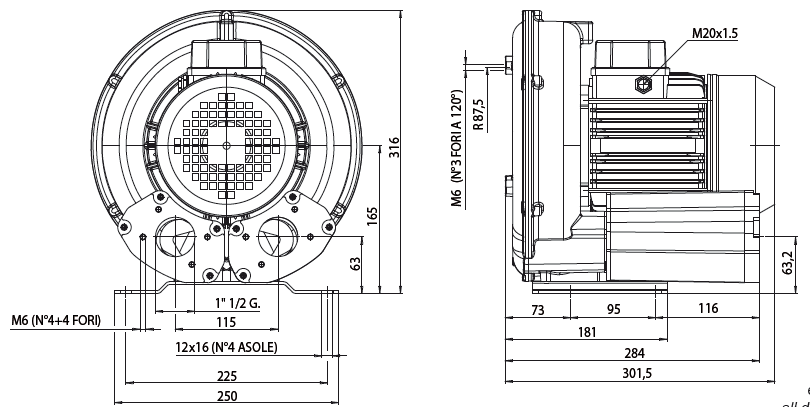 Габаритный чертеж воздуходувки Esam TECNOJET II/s